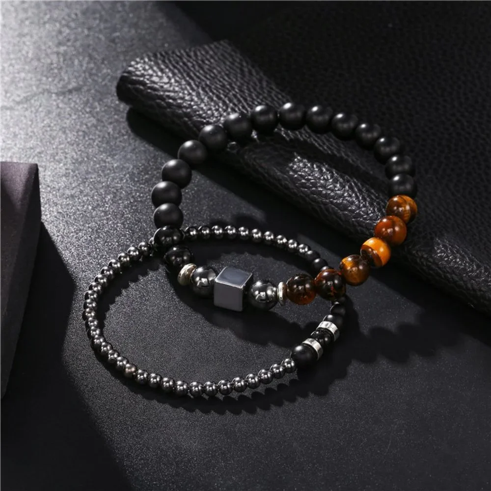 men black iron stone tiger eye stone bracelet - Picture 3 of 3